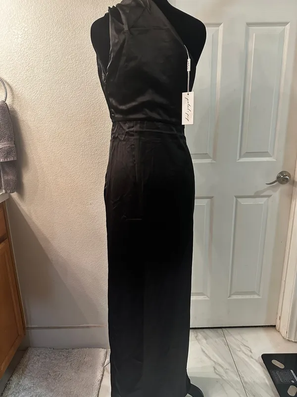 Petal & Pup Maxi Dress Black Nadia One-Shoulder Satin 6 - Image 10