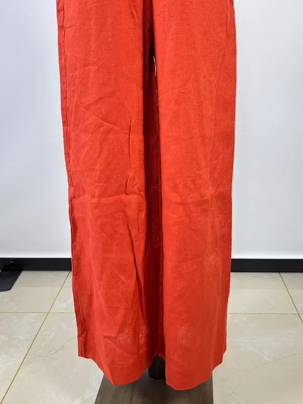 NWOT Farm Rio Red 3D Petals Bodice Euroflax Premium Linen Jumpsuit M Wide-Leg - Image 8