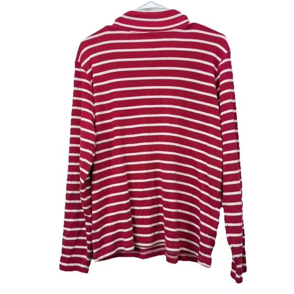 LL Bean Red White Stripes 1/4 Zip‎ French Sailor Pullover Top Size LARGE - Image 8