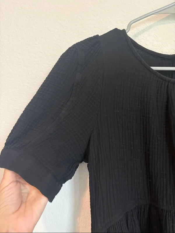 Black baby doll Textured crepe cotton Mini Dress with buttons on back medium - Image 2