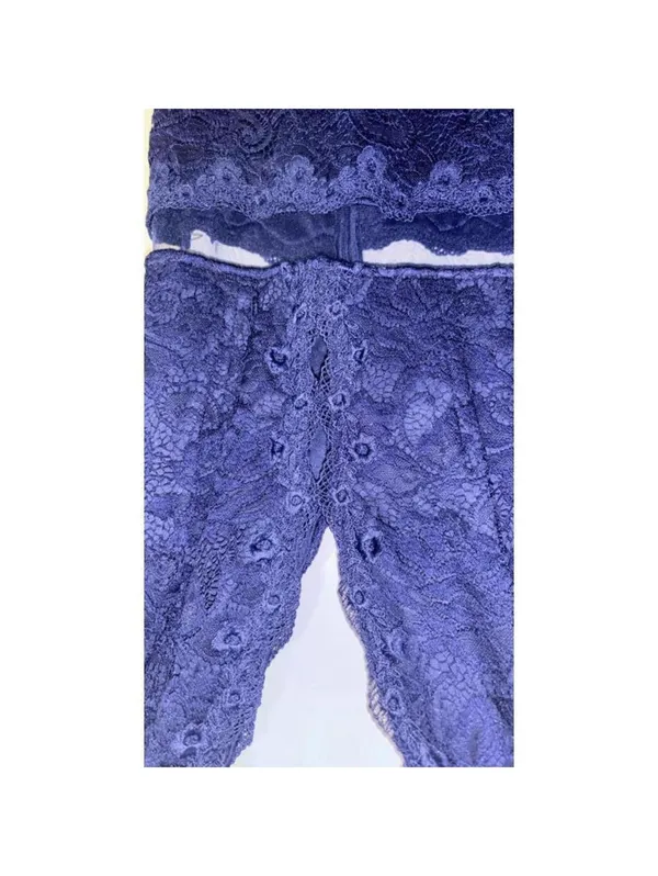 FLAW Juniors Maniju Navy Lace Evening Gown Mermaid High Slit Peekaboo Cut Out - Image 10