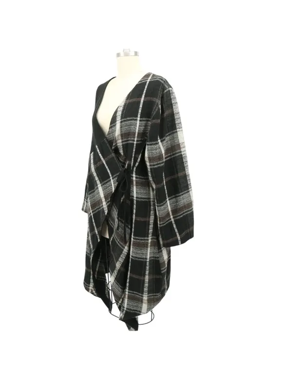 Animale Plaid Asymmetrical Wrap Wool Cardigan Lagenlook Jacket 44 US 12 - Image 3