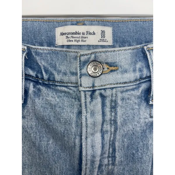Abercrombie Fitch The Pleated Denim Shorts Ultra High Rise 30/10 Preppy Retro - Image 3