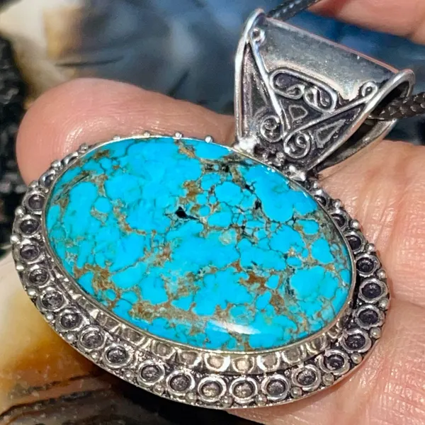 Blue Hubei Turquoise Pendant 1 1/2” - Image 3