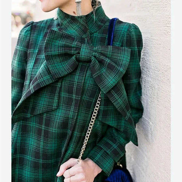 Chicwish Green Tartan Dolly Dress Coat plaid green blue‎ sz M - Image 2