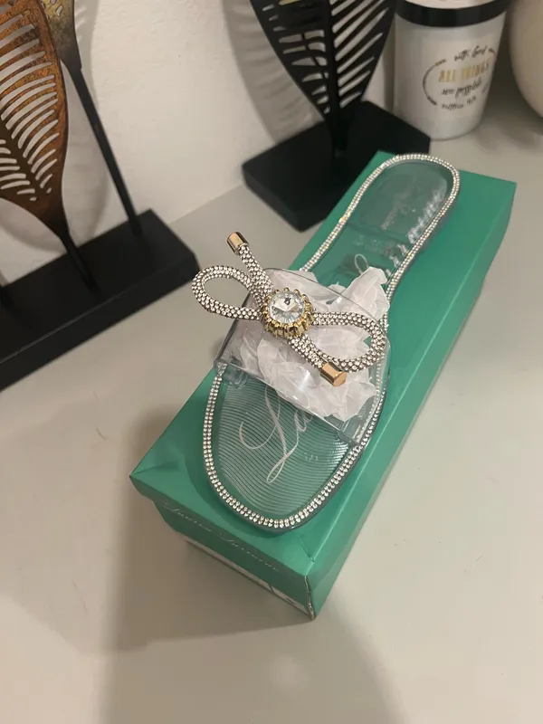 Elegant Rhinestone Embellished Slide Sandals Size 9.5 by Lauren Lorraine - Image 2