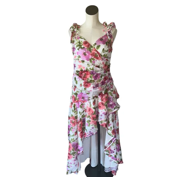 NWT Abercrombie & Fitch Floral Ruffle Strap High-Low Maxi Dress LT Wedding Guest - Image 8
