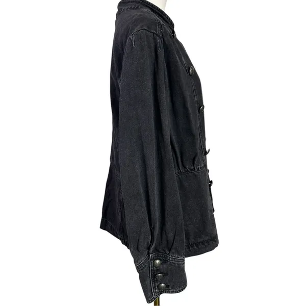 Free People Imogene Denim Officer Jacket in Odyssey Black Military Denim Medium - Image 7