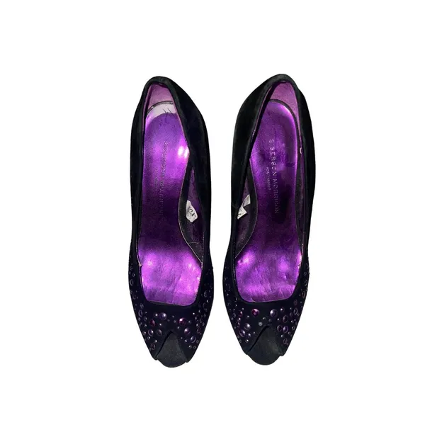Sigerson Morrison for Target Faux Purple Studded Suede Heels Peep Toe Pumps SZ 5 - Image 2