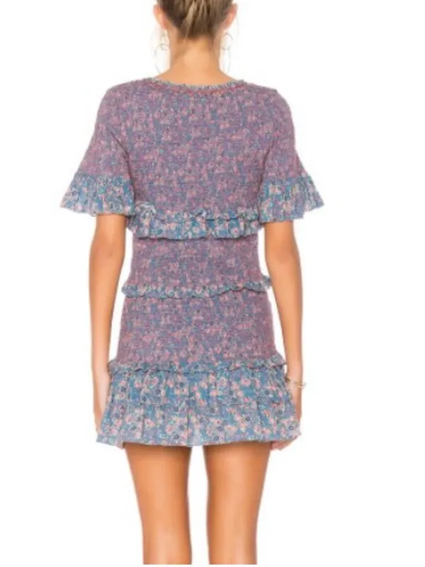 LoveShackFancy Aveline Pink Floral Ruched Ruffle Mini Dress - Image 4