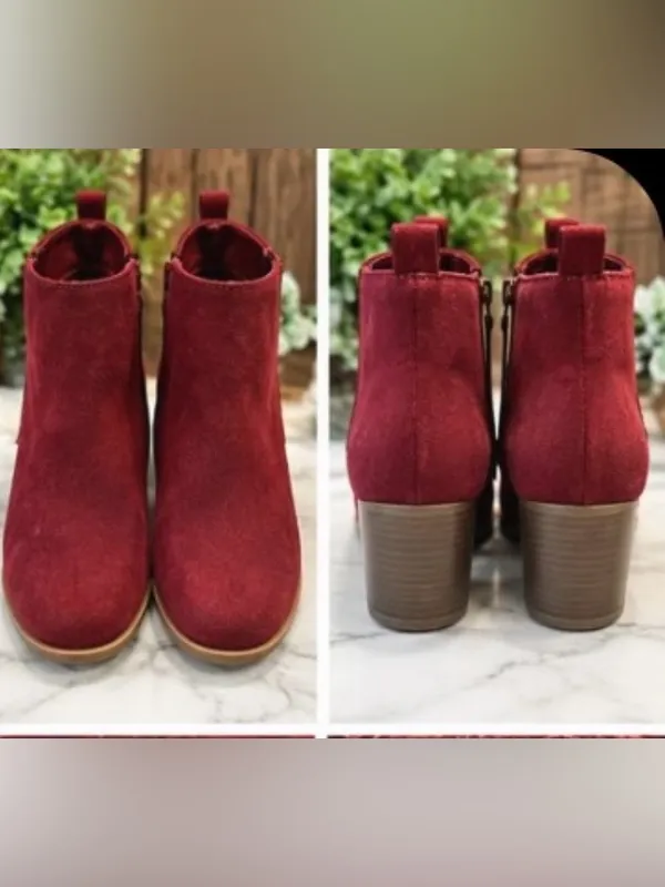 Old Navy Burgundy Cranberry Ankle Booties Size 8 Side Zip Block Heel - Image 2