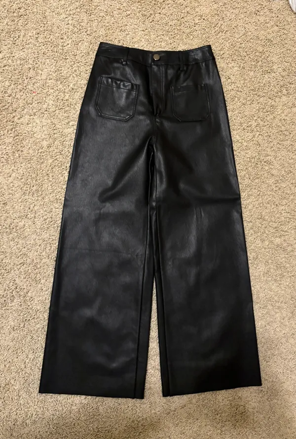Black Leather Pants Size M - Image 2