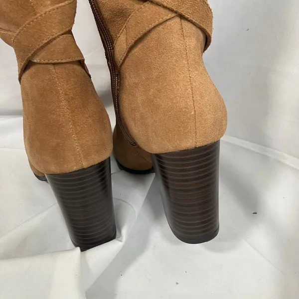 Sam Edelman Tan Suede OTK Boots 7 Leather‎ Heel Wrap Strap Tall Zip Buckle - Image 8