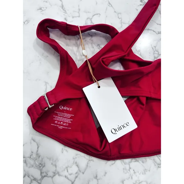 NWT Quince Cherry Red Italian Plunge Bikini Top Size Large - Image 3