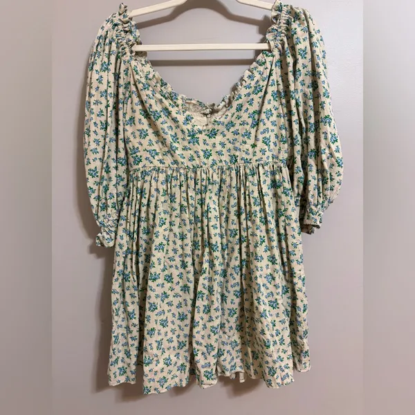 NWT Olivaceous Floral Puff Sleeve Lorelei‎ linen Easter spring summer dress Med - Image 3