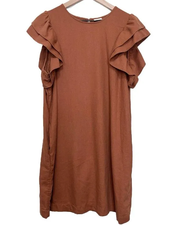 Women’s A New Day rust orange short ruffle sleeve linen blend dress size large - Image 2