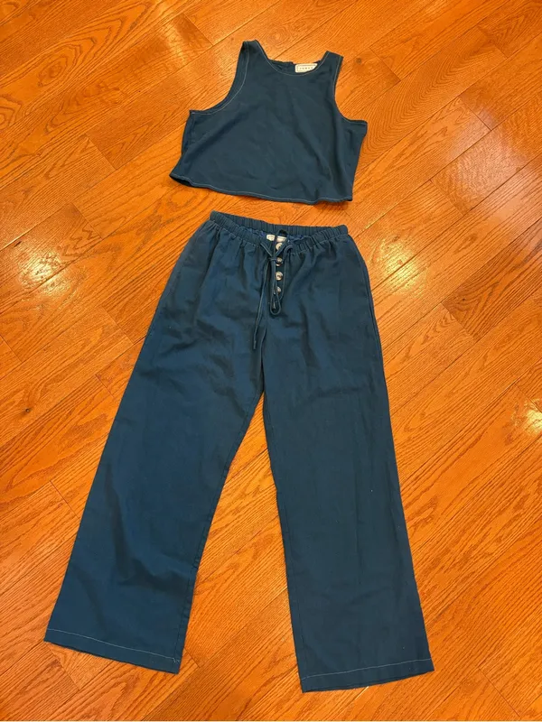 Rowan Coastal Linen Blend 2-Piece Set Crop Top & Wide Leg Pants Size Medium - Image 3