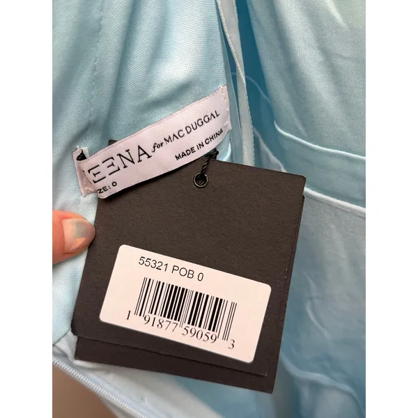 NEW NWT Ieena Mac Duggal 55321 Chiffon Gown Mist Blue Ruched Formal Women Size 0 - Image 7