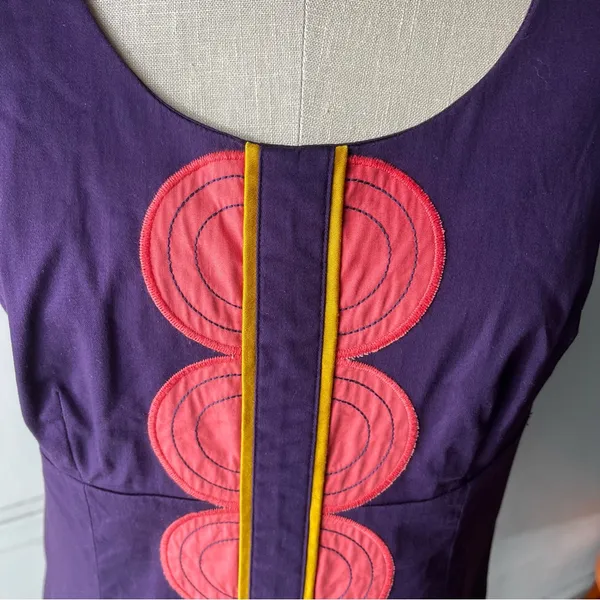 Boden• Purple and Coral Appliqué 100% cotton Sheath Dress• Sz 10P - Image 2