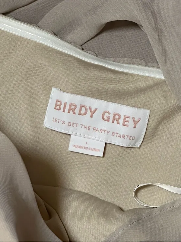 Birdy Grey Kira One Shoulder Chiffon Bridesmaid Formal Dress Slit Champagne L - Image 7
