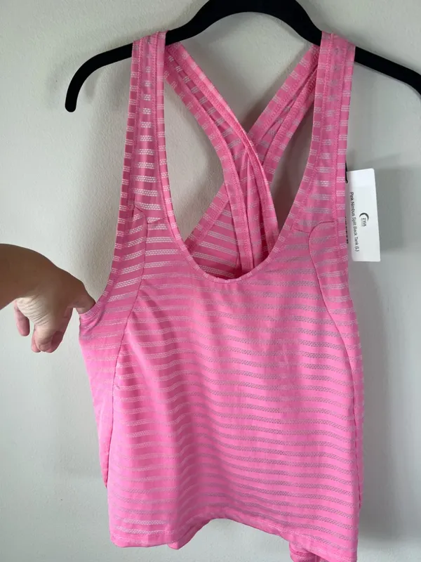 ZYIA Active Pink Nimbus Split Back Tank Top Striped Racerback Gym Workout NEW Lg - Image 6