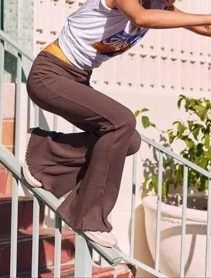 Aerie Brown Ribbed Flared Leggings - Image 4