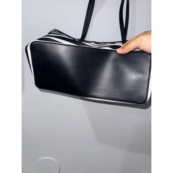 Kate Spade Hayden Sailing Stripe Tote Shoulder Bag Black and White Gold Zipper S - Image 5