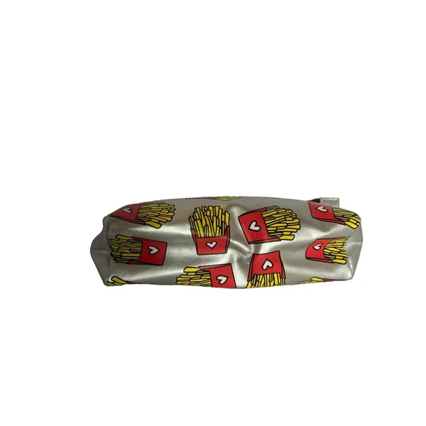 Silver Faux Leather Makeup Bag Zipper Pouch French Fries Pop Art Y2K Retro look - Image 3