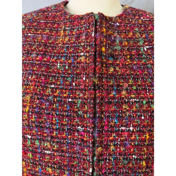 Rena‎ Rowan Textured Multicolor Tweed Zip Front Collarless Jacket Women 10 - Image 2