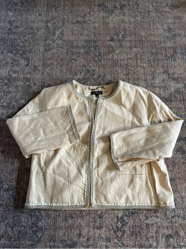 J. Crew Linen Cropped Lady Jacket Raffia Blazer in Buff Clay Beige Size 16 - Image 10