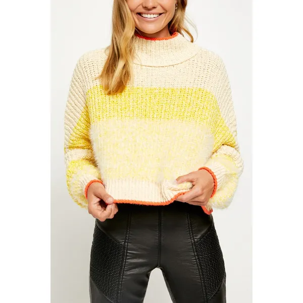 Free People Bucket List Sunbrite Yellow Eyelash Chunky Knit Turtleneck Sweater - Image 5