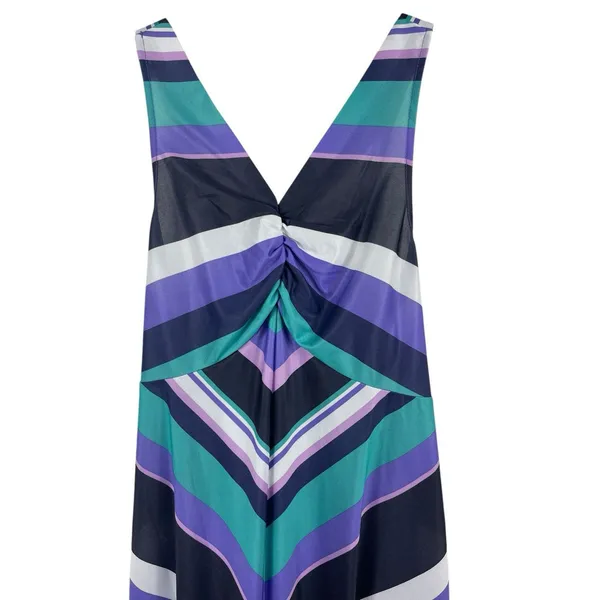 VTG 80s Anthony Richards Chevron Stripe Midi Dress Purple Teal Smocked Retro - Image 4