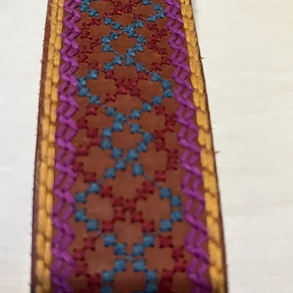 Lucky Brand Embroidered Leather Belt Brown Large Embellished Multicolor Boho - Image 3