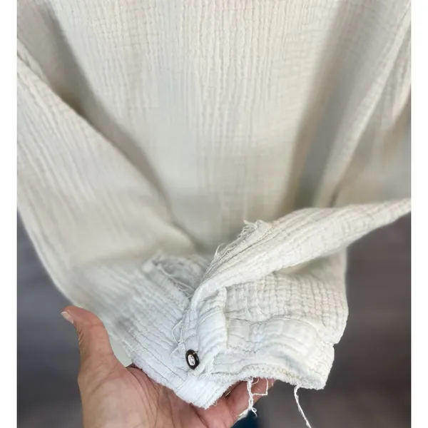 Free People We The Free Summer Daydream Frayed Button Up Shirt Medium Cotton - Image 5