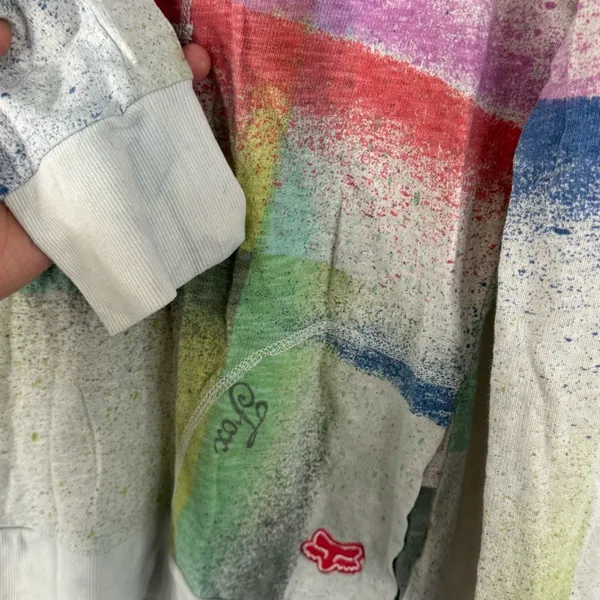 Fox Woman’s Multicolored Spray-Paint Style V-Neck Hoodie Sweater — Size Medium - Image 6