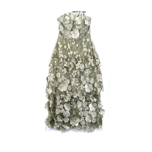 Fairy Floral Fantasy Midi Dress 2 Corsette Back Dusty Sage Embroidery Tulle - Image 5