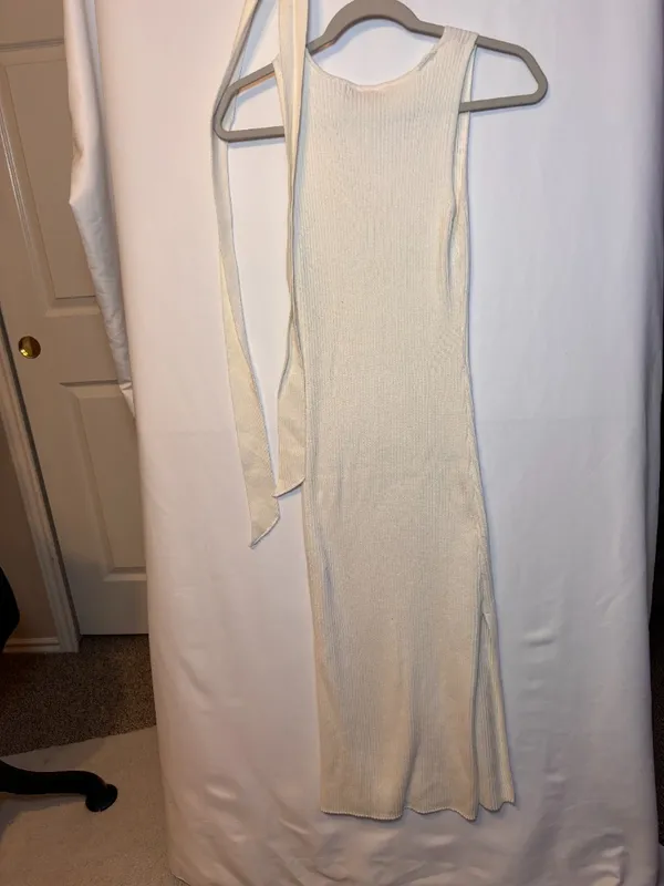 Forever 21 Contemporary Ivory Ribbed Tie-Wrap Midi Dress – Size S - Image 4
