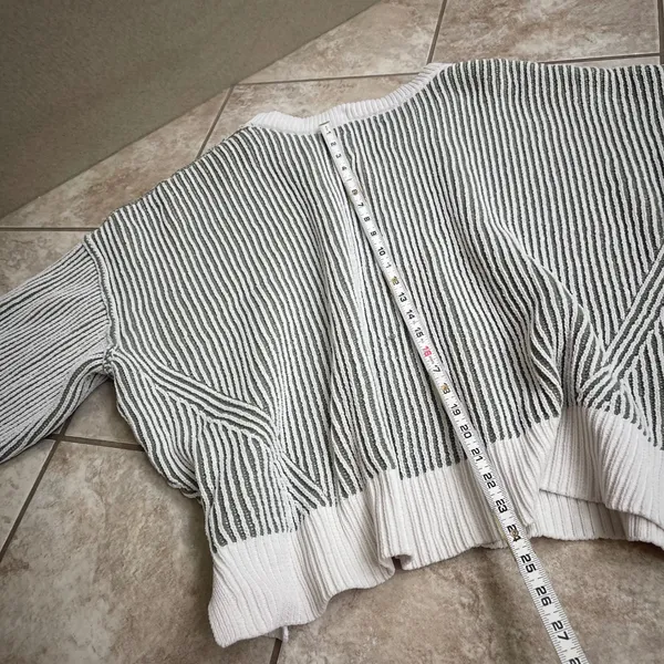 Aerie beyond chenille Striped V-Neck Sweater Sage Green Cream‎ Oversized XL - Image 10