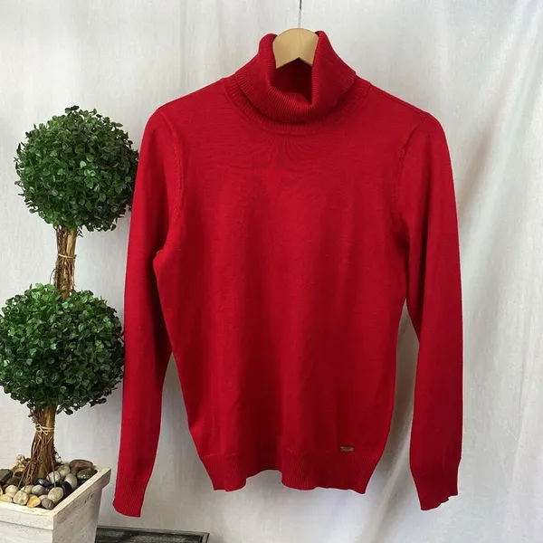 Calvin Klein Red Long Sleeve Ribbed Turtleneck Sweater Top M - Image 2