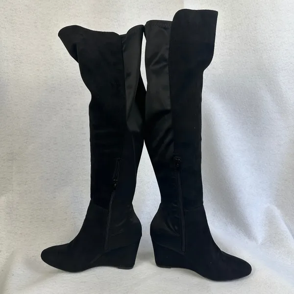 Zigisoho Black Suede Over The Knee Wedge Boots‎ Womens 6 Streetwear - Image 5
