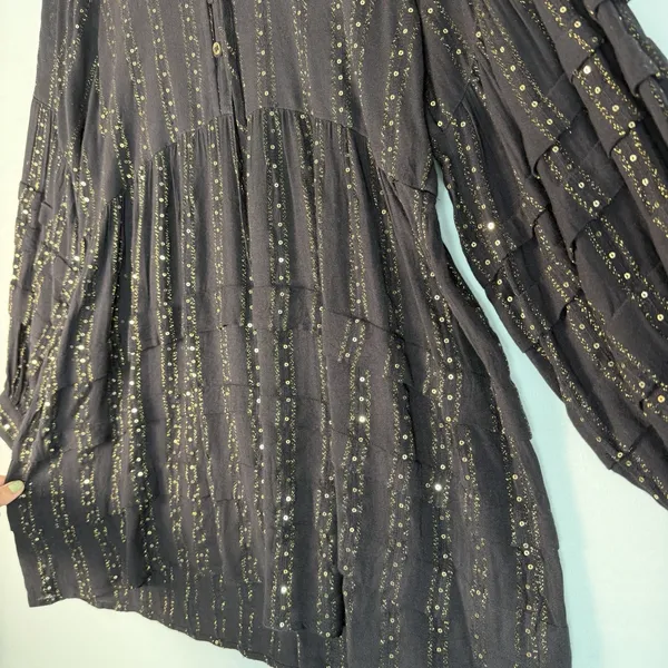 Anthropologie Size-M Womens Quinn Tunic Top Black with Gold‎ Metallic Sequins - Image 15