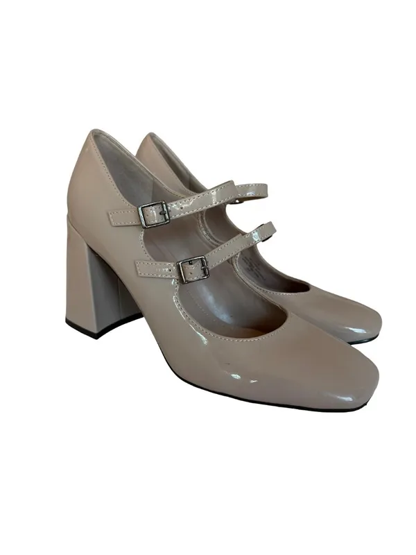 Marc Fisher Charisy Patent Taupe Heel Mary Janes Shoes Double Buckle Size 7.5 - Image 9