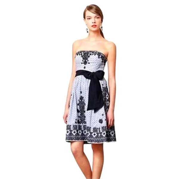 Anthropologie Moulinette Soeurs Dress Women 2 Blue Embroidered Strapless Elysian - Image 2