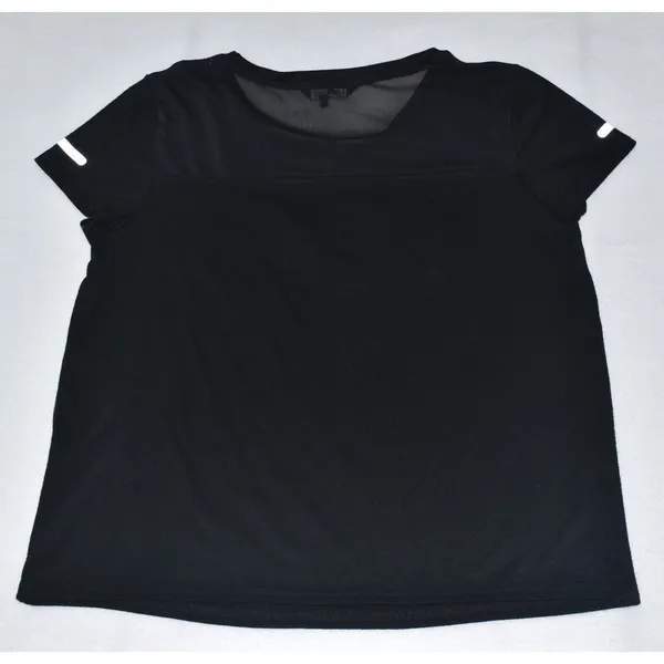 Bebe Sport Top Black with Black Logo Short Sleeve Shirt Sheer Mesh - Size M - Image 2