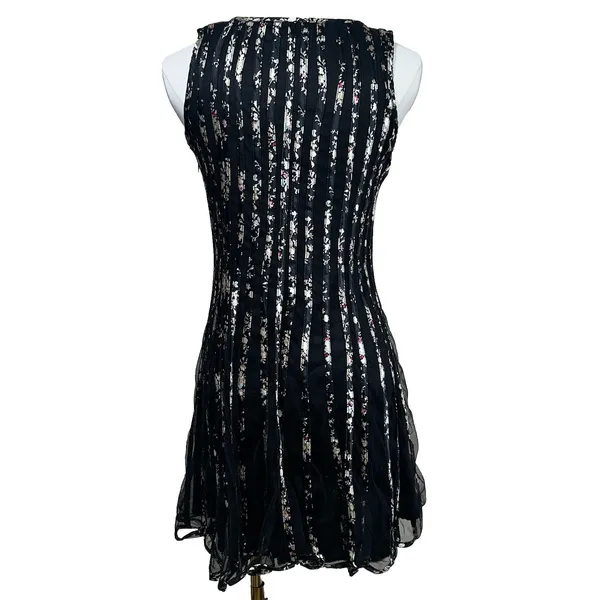 QED London Mini Dress Womens S Black‎ Floral Mesh Panelled Sleeveless Fit Flare - Image 4