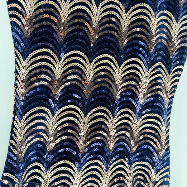 Privy Boutique 5ive Navy Gold Sequin Scallop Mini Dress PD4312 Small NWT - Image 2
