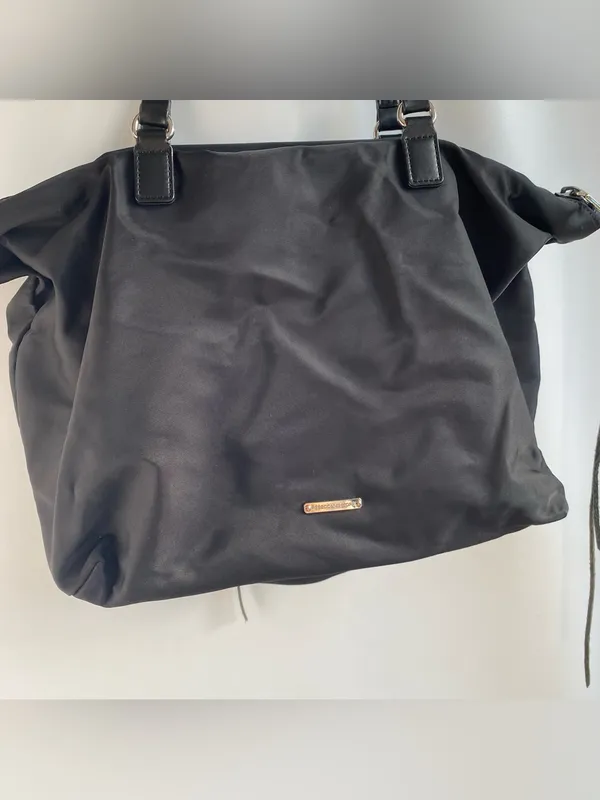 Rebecca Minkoff black nylon shoulder tote bag work office travel city minimalist - Image 4