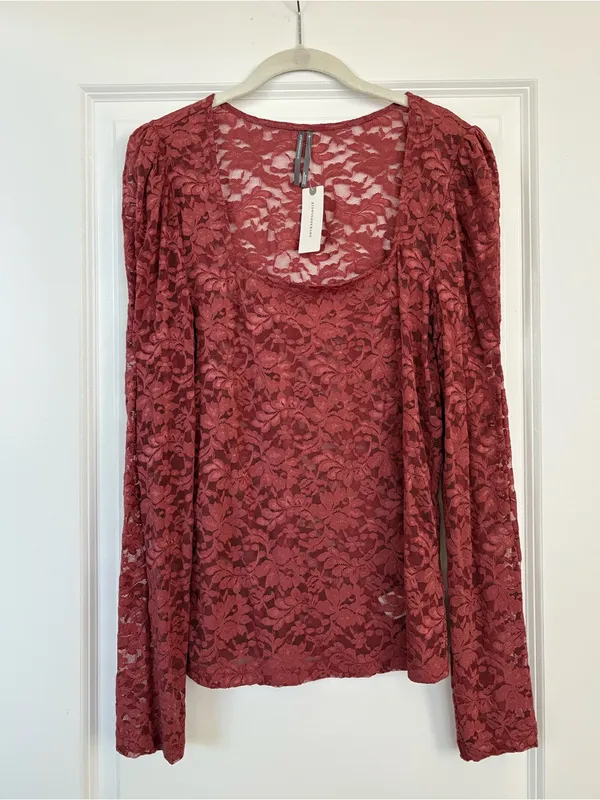 NWT Anthropologie Puff-Sleeve Sheer Lace Long Sleeve Top Size XL - Image 4