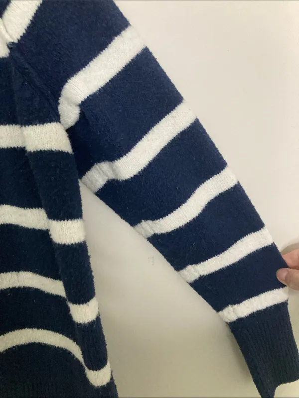 aerie Navy & White Striped V‑Neck Polo Sweater - Image 6
