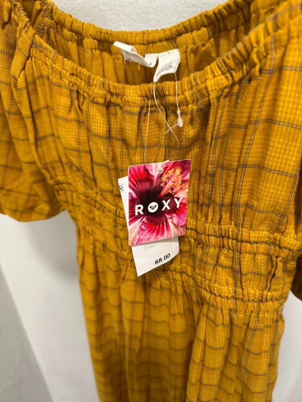 Roxy Sunset Oasis Mini Dress in Buckthorn Brown Mini Zephyr Plaid-S - Image 4